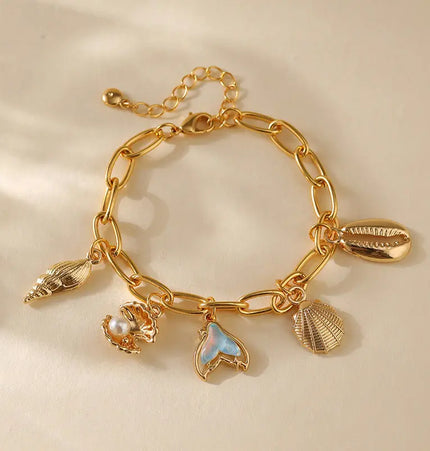 Golden Seashell Charm Bracelet – 18K Gold Plated null