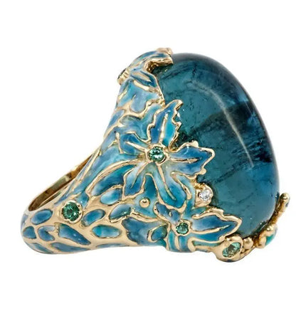 Blue Flower Alloy Ring | Inlaid Floral Statement Ring for Women Wholesale null