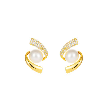 French luxury pearl zircon gold-plated earrings null