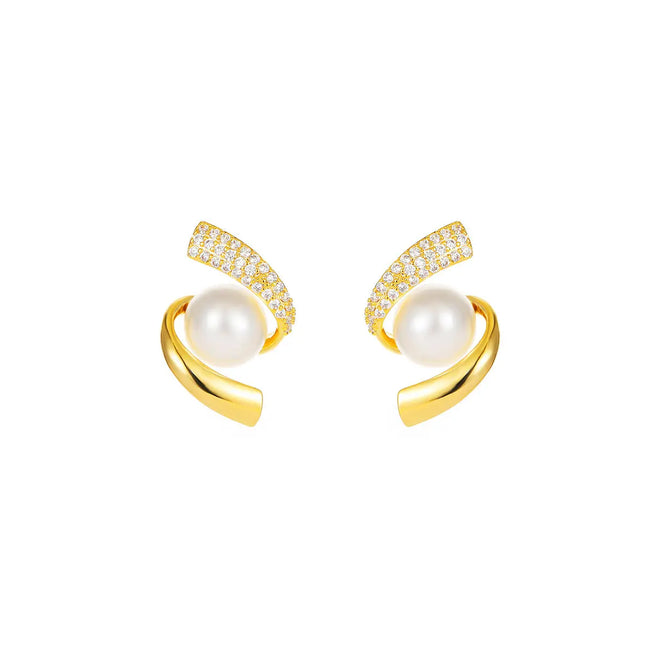 French luxury pearl zircon gold-plated earrings null