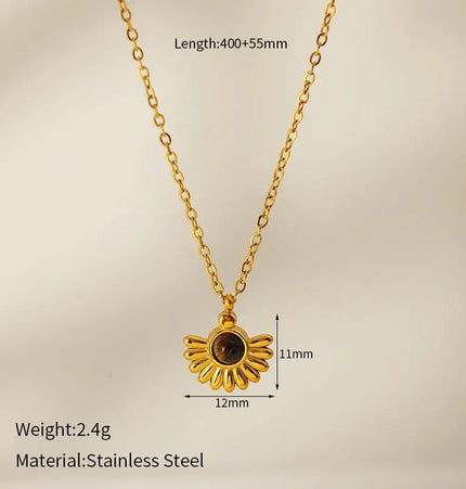 Vintage Sunflower Natural Stone Necklace | 304 Stainless Steel Waterproof Pendant Wholesale null