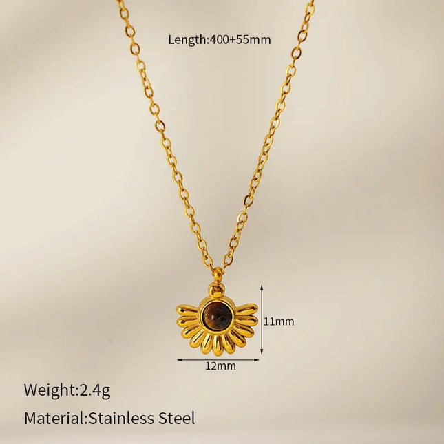 Vintage Sunflower Natural Stone Necklace | 304 Stainless Steel Waterproof Pendant Wholesale null