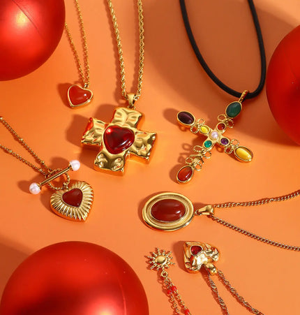 Stainless Steel Red Agate Cross Necklace null