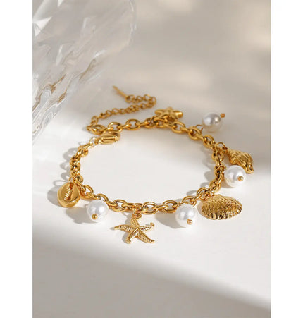 Shell &amp; Pearl Charm Summer Bracelet 18K gold null