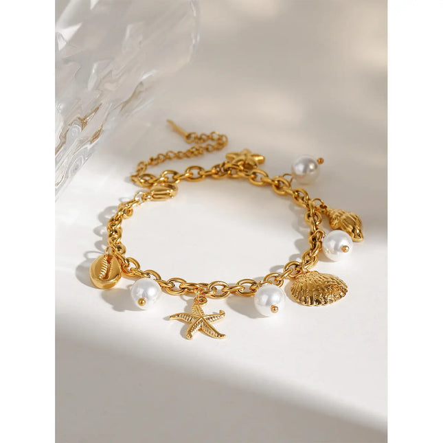 Shell &amp; Pearl Charm Summer Bracelet 18K gold null