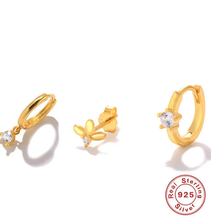 925 Sterling Silver Twin Stud & Hoop Earrings Set null