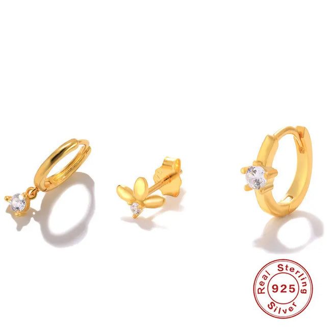 925 Sterling Silver Twin Stud & Hoop Earrings Set null