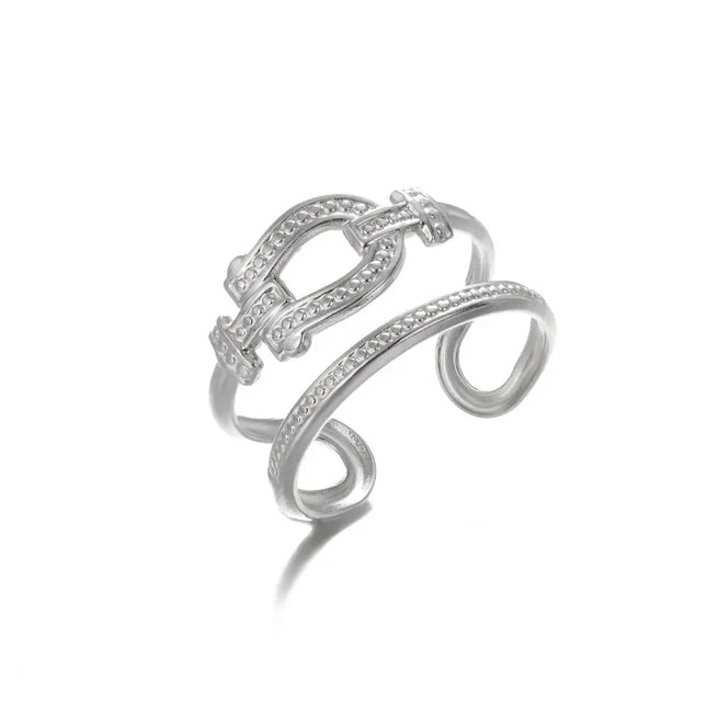 Stainless Steel Geometric Hollow Adjustable Ring null