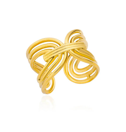 Stainless Steel Pearl Open Ring | Waterproof Hollow Geometry Ring Wholesale null